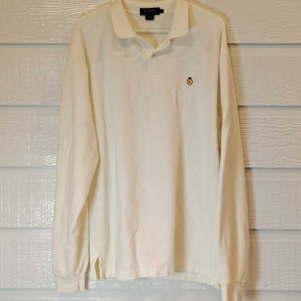 Lauren Ralph Lauren Polo Shirt  Mens XL White Long Sleeve Preppy Vintage 90s Y2K